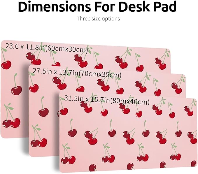 Cute Kawaii Cherry Office Desk Mat 23.6''X11.8''Pretty Design Desktop Mat Pu Leather Large Mouse Pad Aesthetic Mousepad Non-Slip Table Mat for Girls Women Home Work Computer Game