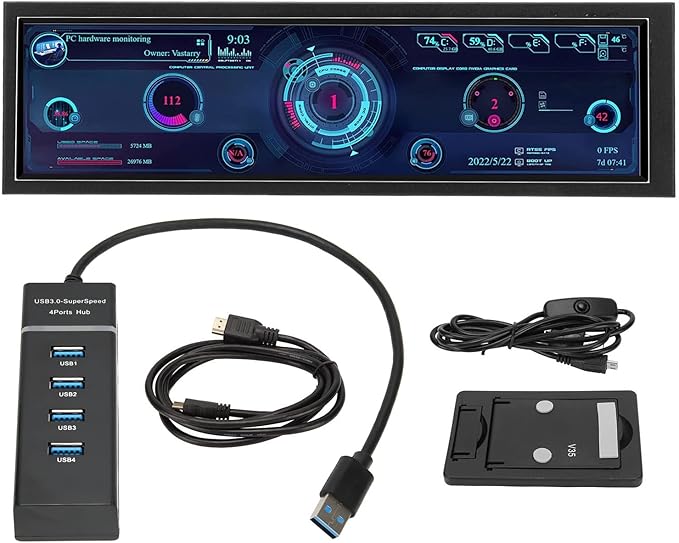 Dpofirs 8.8 Inch CPU Hardware Temperature Monitor External Expansion Display PC Temp Monitor 1920x480 60Hz for AIDA64 PC Sensor Panel Display CPU GPU SSD Data Temperature Monitor 8.8 inch Black