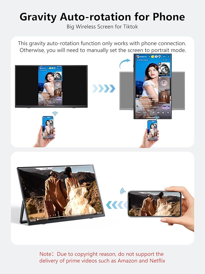 Wireless Portable Monitor for Laptop 23.8 Portable Monitor with Battery-1080P FHD Second Screen for Home &amp Office AirPlay &amp Miracast Casting No Cables or Drivers Needed