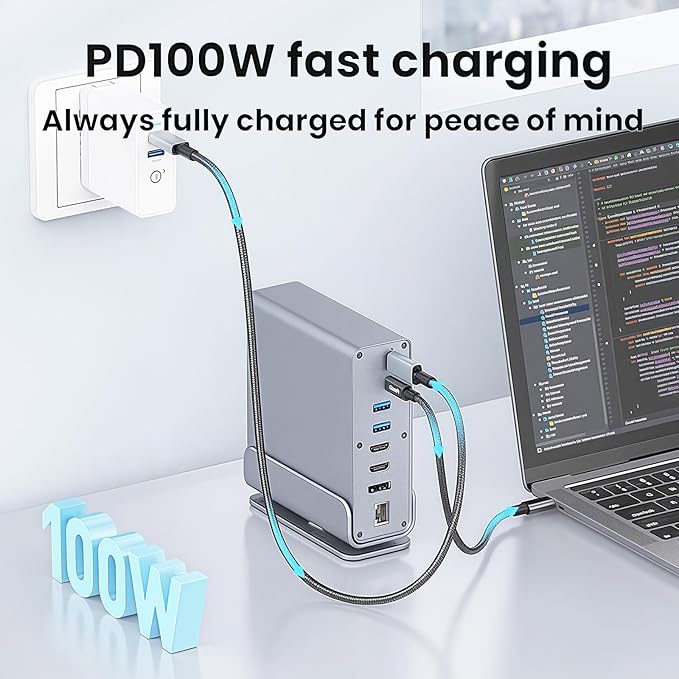 【15-in-1 USB C Hub &amp Vertical Docking Station 3 Monitors】 Dual Monitor 2 HDMI and Triple Monitor Includes DP10Gbps USB 3.2 SD/TF Gigabit Ethernet -for Dell/HP/Lenovo MacBook/SurfacePhone ect.
