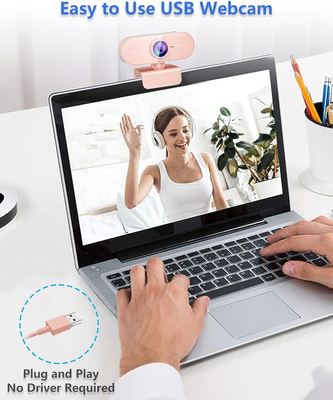 Webcam for pc with MicrophoneFull Hd 1080P Pink Streaming Web Cam with Mic for Mac Laptop Small Computer Camera for DesktopCheap Face Cam for Video ConferenceZoomMicrosoft Teams Meet