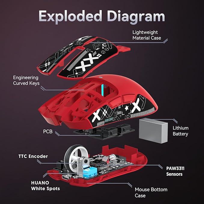 ATTACK SHARK X11 &amp X65 PRO HE Rapid Trigger Hall Effect Keyboard60% Magnetic Keyboard 8K Polling Rate RGB Hot SwapWireless Gaming Mice with Charging Dock 22K DPIBT/2.4Ghz/WiredCoiled Cable-Red