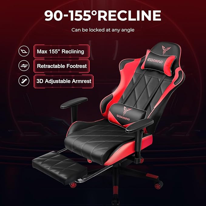 Gaming Chair Big and Tall Video Game Chair with High Back PU Leather Home Office Ergonomic Computer Chair with Footrest Adjustable Height 360° Swivel Wheels for Adults and Teens