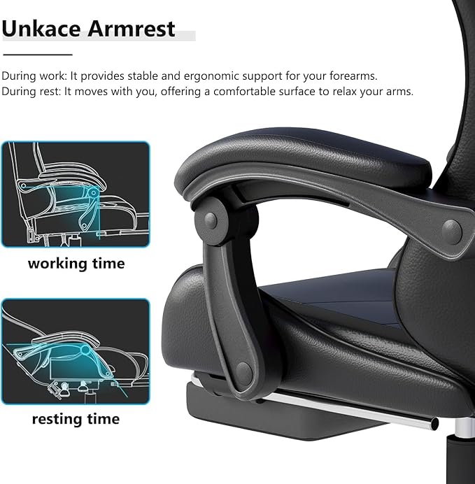 DJY-2470 Ergonomic Gaming Chair Racing Style Computer Chair with Adjustable Lumbar Support &amp Reclining PU Leather Video Game Chair for Adults Black