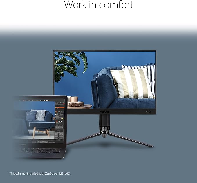 ASUS ZenScreen MB166C Portable USB Monitor- 15.6 inch Full HD IPS USB Type-C Flicker Free Blue Light Filter Anti-glare surface Black