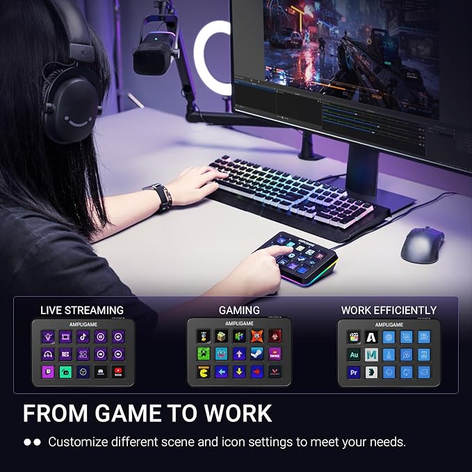 FIFINE AmpliGame Stream Controller with 15 Macro Keys Streaming Keyboard with Trigger Actions in OBS/Twitch/YouTube/Streamlabs Shortcut Buttons Keypad Works with Mac and PC-D6