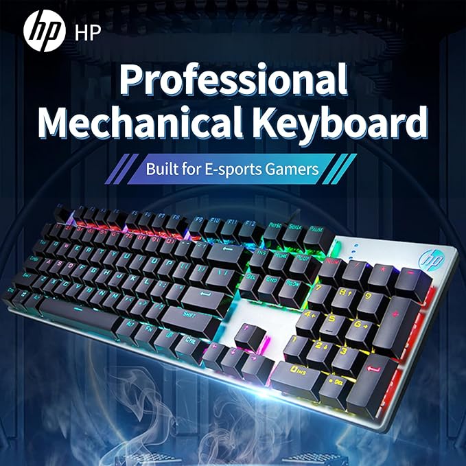 HP GK400F Mechanical Gaming Keyboard 104 Keys Wired Keyboard with Brown Switches Mixed Lighting Double-Shot ABS Keycaps for Desktop and Laptop (Gunmetal Black)
