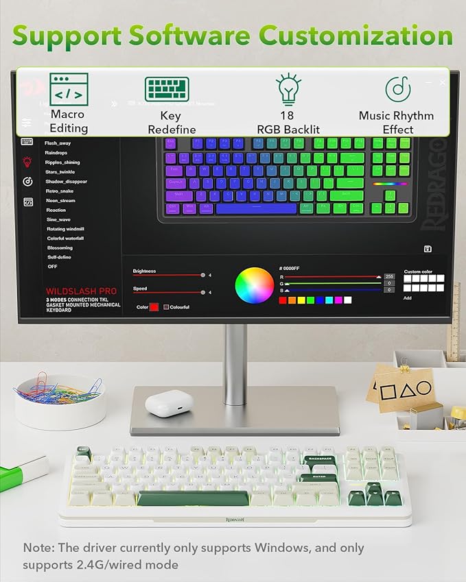 Redragon K734W Wireless Mechanical Keyboard Tri Mode BT5.0/2.4G/USB-C 75% 81 Keys TKL Custom Hot Swappable Gaming Keyboard Pre-lubed Linear SwitchesRGB Gasket Computer Creamy Keyboard for PC/MAC