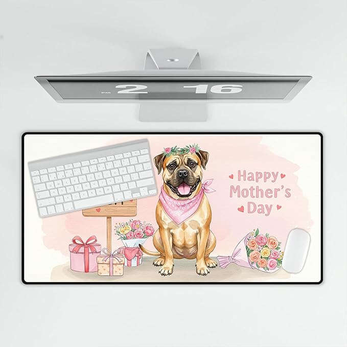 Happy Mother's Day Bullmastiff Love Dog Mom Heart Flower Desk Mat Full Keyboard Mouse Pad Dog Lover Large Mousepad 12004