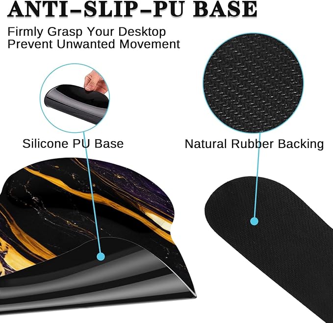 Britimes Purple Black Gold Marble Keyboard Mouse Pad Set 4in1 Large Mousepad+Keyboard Wrist Rest+Mouse Wrist Rest+Coaster Ergonomic Design for Home Office Computer 35.4x15.7 inches