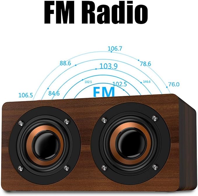 Mini Speaker7 inch Wood Bluetooth Speaker with FM Radio HiFi Music Clock Alarm Retro Subwoofer Speaker with 6-8 Hours Playback Support Bluetooth/TF/AUX