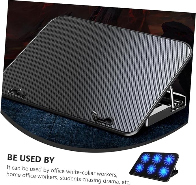 Adjustable Speed Laptop Cooling Rack with Six Fans Laptop Stand Pad for Neck Relief and Convenient Reading Black Cooling Base