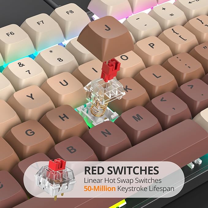 surmen Brown Wired Mechanical Keyboard Full-Size 104-Key RGB Thocky Keyboard with Number Pad USB Retro PBT Keycaps for Win Gaming/Office (104 Coffee)