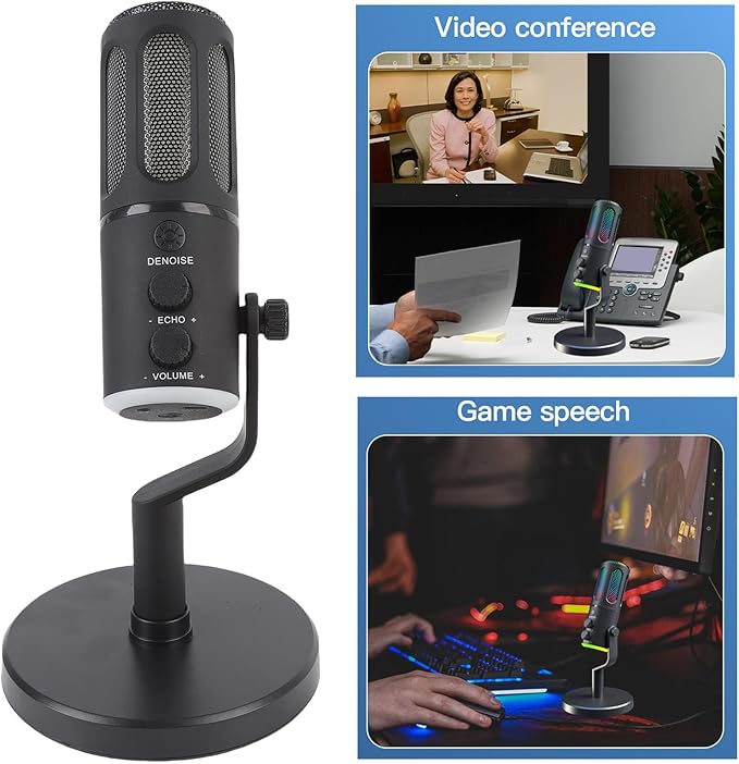 Zunate Dynamic Microphone XLR USB Interface Cardioid Pickup Pattern RGB Microphone for Vocal Voice Over Streaming Studio Metal Mic with Mute Headphone Jack for Gaming
