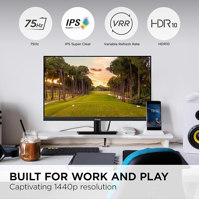 ViewSonic VS3225-2K 32 Inch QHD 1440p IPS Monitor with HDMI DisplayPort and Variable Refresh Rate for Home and Office