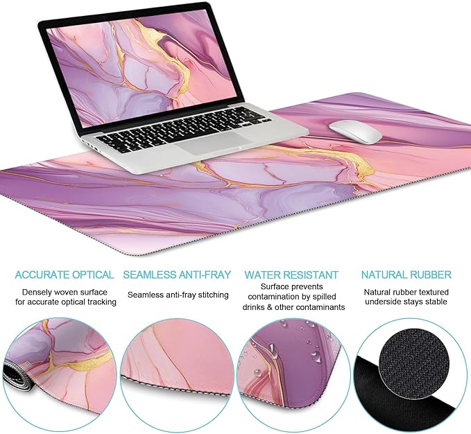 Marble Mouse Pad Set Large Desk Matt for Desktop Ergonomic Mouse Pad with Wrist Rest for Gaming Wrist Support Keyboard Mat Cup Coaster Set Office Desk Decor Accessories