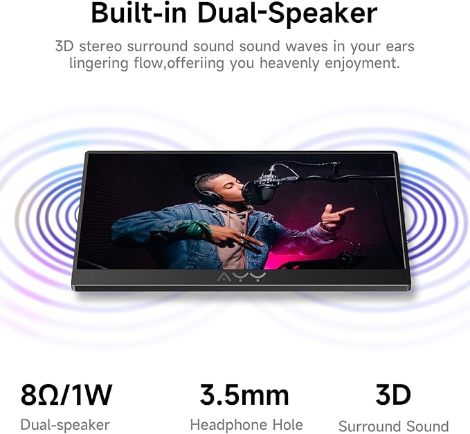 AYY Portable Monitor for Laptop 15 Inch FHD 1080P USB-C HDMI Travel Monitor External for Computer Second Display HDR IPS Gaming Monitor Extender for PC MAC Phone PS4/5 Xbox Switch Built-in Speakers