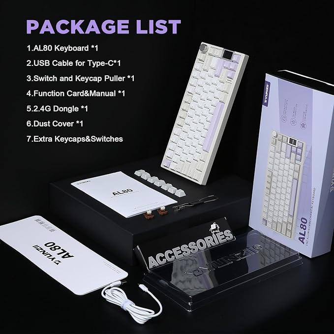 YUNZII AL80 Wireless Mechanical KeyboardFull Aluminum CNC Smart LCD DisplayHot Swappable Gasket Mount 75% Layout with KnobBT/2.4G/USB-CQMK/VIA Support for Win/Mac (Beige Gateron Zero Switch)