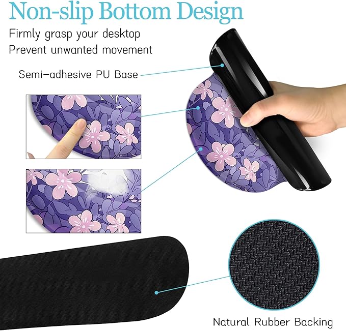 Purple Mouse Pad Large Desk Mat Set Kawaii Cat Computer Mouse Pad with Wrist Rest Keyboard Wrist Support XXL Mousepad Cup Coaster Set Cute Purple Office Desk Accessories Cat Decor Supplies