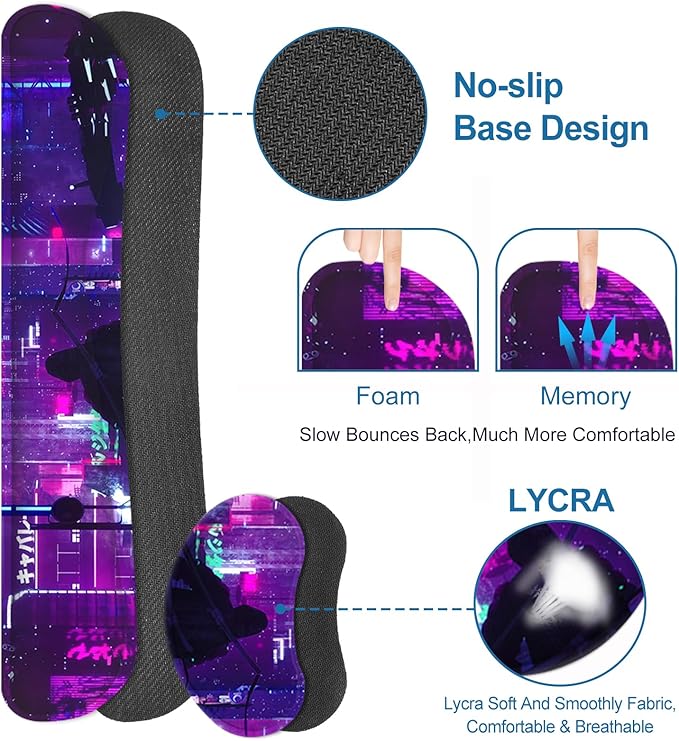 Anime Neon Large Mouse Pad and Keyboard Wrist RestPurple Extended Mouse Pad with Wrist Support Ergonomic Non-Slip Desk Mat Desk Protector Blotter for Home Office Warrior Cat