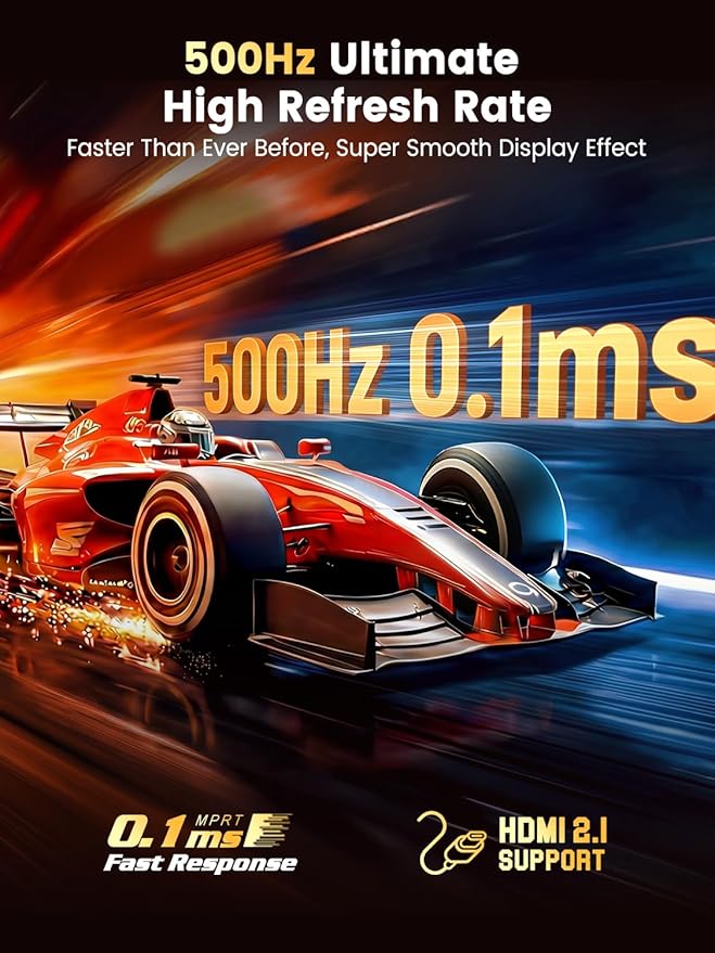 UPERFECT 24.5''Portable Gaming Monitor 500Hz 0.1ms Ultra-Fast IPS Monitor FreeSync HDR 600Nits Built-in Stand Speaker and VESA Mountable DP1.4 USB C HDMI Second Screen for Laptop Game Console