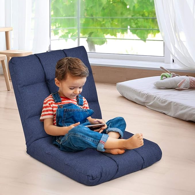 LDAILY Floor Chair Padded Gaming Sofa Chair with Adjustable Backrest and Thick Seat Cushion Cushioned Back Support Versatile Metal Frame Floor Seating Great for Reading Gaming Meditation (Blue)