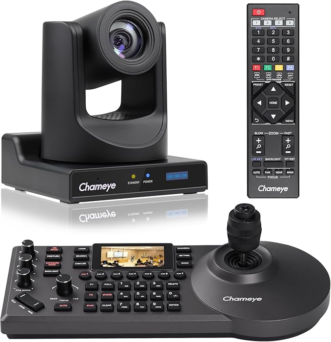 Chameye PTZ Camera 20x Optical Zoom AI Auto Tracking HDMI PTZ Camera Bundle with PTZ Controller for Church Worship Education Events C720+E300