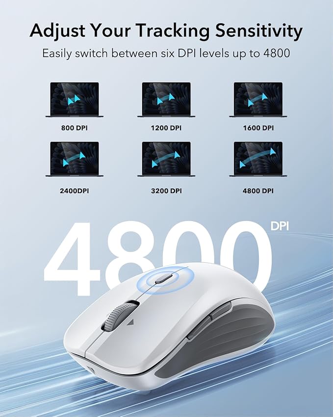 ESR MagMouse Snap-to-Carry Bluetooth Mouse Rechargeable Wireless Mouse for Laptop with Built-in Charging Cable Reusable Adhesive Holder BT 5.0 + 2.4 GHz Connectivity Silent Ergonomic White