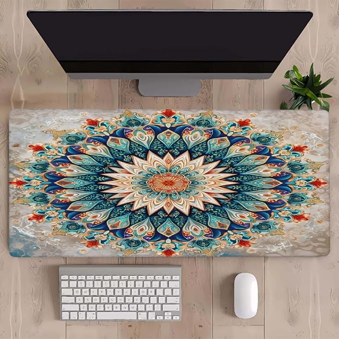 Color Flower Mandala Floral Large Mouse Pad Gaming Mousepad Desk Mat for Desktop Computer Keyboard Waterproof Mouse Mat Desk Pad with Non-Slip Base for Game School Office Home 35.4 x 15.7