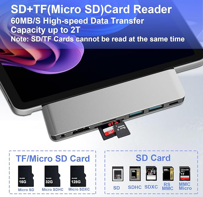 Surface Pro 12 Accessories Docking Station USB Hub and Adapter with 4K HDMI USB-C Thunderbolt 4 (Display+Data+100W PD) 2 USB 3.0 3.5mm Audio SD/TF Card Slot for Surface Pro 12 inch 2025