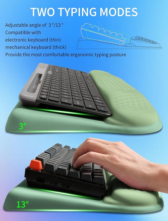 Ergonomic Wave Wrist Rest with Keyboard Stand Cushioned Palm Rest Comfortable Integrated Memory Foam for Natural Typing and Relieve Wrist Pain Minty Olives Green