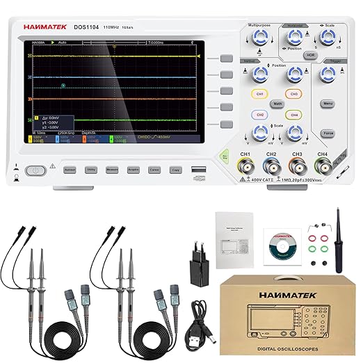 HANMATEK DOS1104 Digital Oscilloscope with 4 Channels and Screen 7 inch / 18 cm TFT-LCD Display Portable Professional Oscilloscope Kit with 1GS/s Sampling Rate
