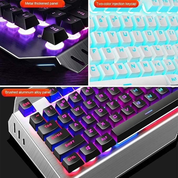 Gaming Keyboard and Mouse Combo Large Mouse Pad Mechanical Feel RGB Backlit 3200 DPI Mouse for WindowsComputerPCNotebookLaptop (Color : White)