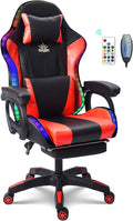 Ergonomic Massage Gaming Chair Office Chair with Lumbar Support and Footrest Video Gaming Chair with RGB Lights and Speakers Adjustable Linkage Armrests and Backrest PC Chair.Red