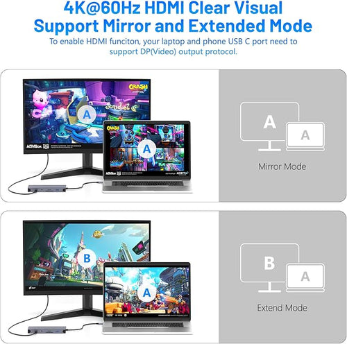 12-in-1 USB-C Hub with 10Gbps M.2 NVMe/SATA SSD Enclosure Support 4K@60Hz HDMI100W PDSD/TF Card Reader1Gbps RJ453 5Gbps USB 3.05Gbps USB-C DATA48kHz Audio Compatible with MacBook Pro/Air/Lenovo