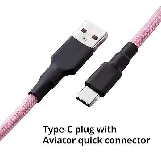 GUNMJO Pro Custom Coiled USB C Cable for Gaming Keyboard Double-Sleeved Mechanical Keyboard Cable with Detachable Metal Aviator 1.5M USB-C to USB-A Black Pink