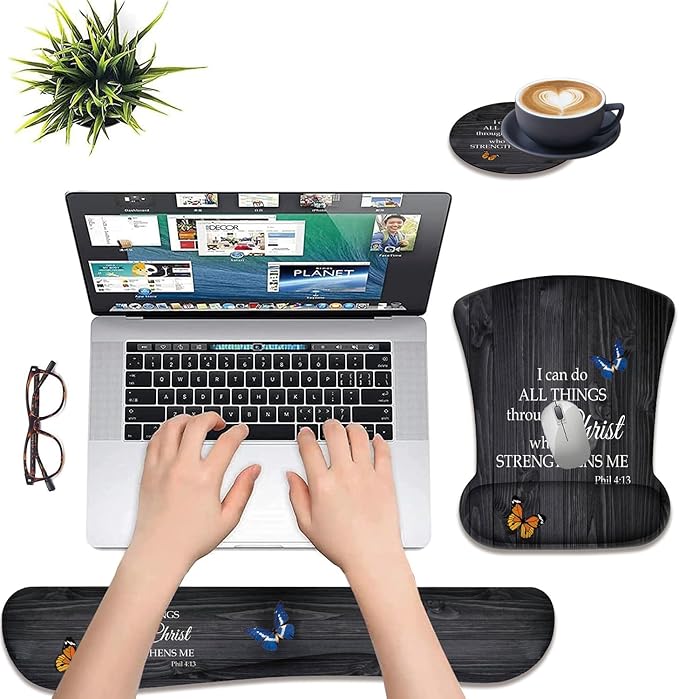 3 in 1 Keyboard Wrist Rest + Mouse Pad and Coaster Ergonomic Gel Mouse Pad and Keyboard Pad Set Comfortable Lightweight for Easy Typing Pain Relie Phil 4-13