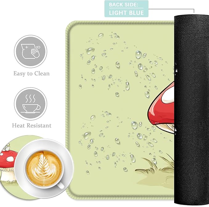 Keyboard Mouse Pad Set Extended Gaming Mouse Pad+Ergonomics Keyboard Wrist Rest Support Memory Foam Easy Typing Pain Relief 4Pcs XL Ultra Thick Desk MatFrog Butterflies Mushroom