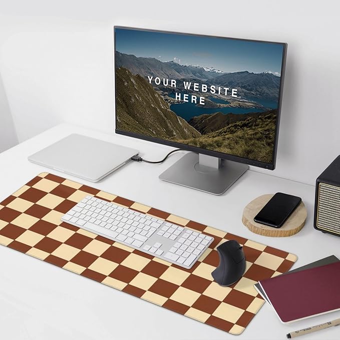Brown Beige Checkered Mouse Pad Large Desk Mat for Keyboard and Mouse Non-Slip Gaming Mousepad Office Desk Accessories for Computer 35.4x15.7Inch