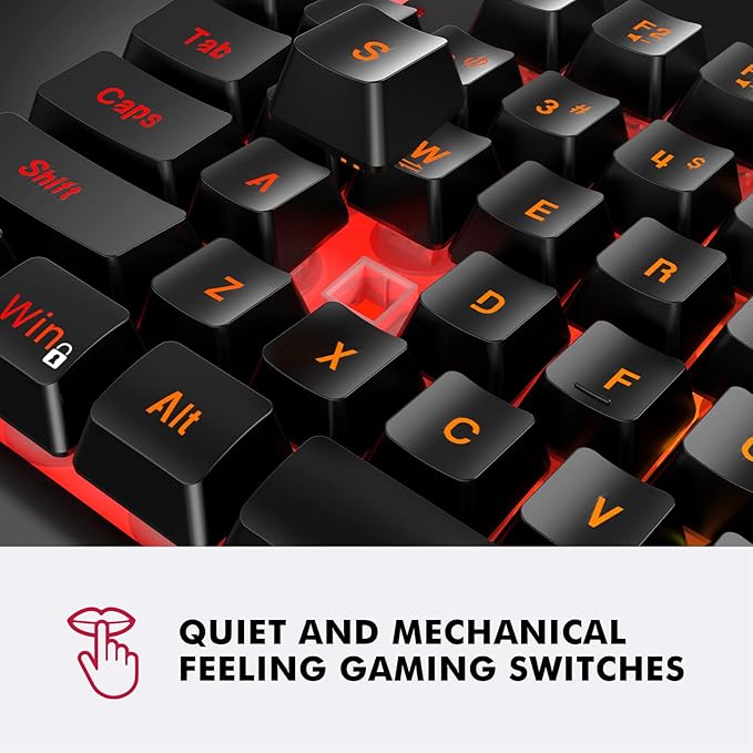 NPET K10 Wired Gaming Keyboard LED Backlit Spill-Resistant Design Multimedia Keys Quiet Silent USB Membrane Keyboard for Desktop Computer PC (Black)