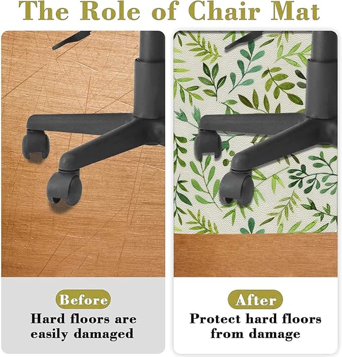 Olive Avocado Green PU Leather Office Chair Mat for Hardwood Floor Computer Chair Mat Green Leaf Watercolor Style for Home/Office Rolling Chair and Computer Desk Romantic Nature Diameter 55 in