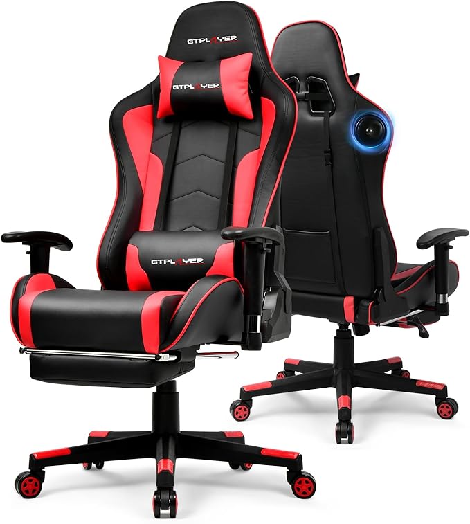 GTPLAYER Gaming ChairGamer Chair with Bluetooth and Adjustable BackrestSeat Height Adjustable Computer Chairs with 3D ArmrestsVideo Game Chair with Footrest Speakers (Red)