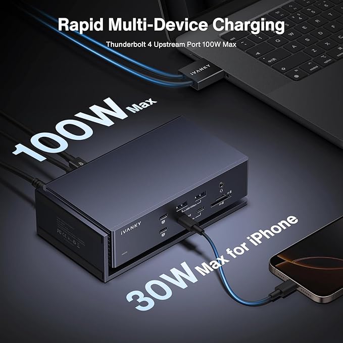 iVANKY FusionDock Max 1 20-in-2 Thunderbolt 4 Docking Station Only for M1-M5 Pro/Max MacBook Quad 6K or Dual 8K Display 40Gbps Dock with 4 Downstream Thunderbolt 4 Ports 100W 2.5G LAN SD 4.0