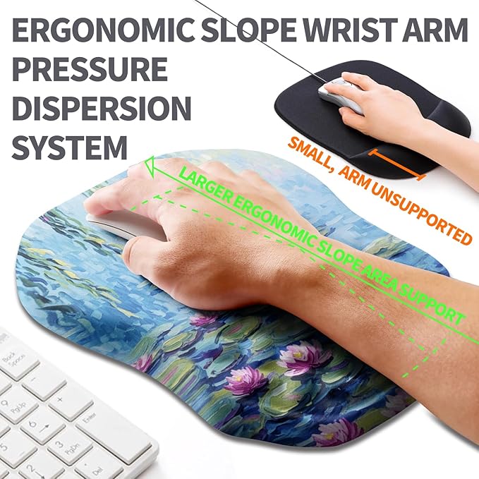 Ergonomic Slope Mouse Pad Wrist Support Wrist Rest Mousepad for Carpal Tunnel Pain Relief with Massage Bulge and Slow Rebound Memory Foam (12x8 inch Lotus Pond)