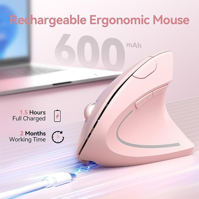 TECKNET Ergonomic Mouse Wireless Rechargeable Mouse Silent for Carpal Tunnel Right Hand 2.4GHz USB Vertical Mouse Wireless for Laptop 5 Adjustable 4800 DPI Computer MacBook Desktop