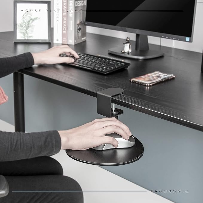 EHO Clamp-On Under Desk Mouse Tray 360° Swivel Ergonomic Platform with Cable Organizer Smooth Glide Surface for Gaming or Office Fits Desks 0.5-1.5 Thick Tool-Free Install TAA-Compliant