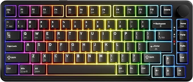 TECWARE Ghost 75% Wireless Mechanical Keyboard | RGB Gaming Keyboard with Volume Knob | Tri-Mode 2.4GHz/Bluetooth/USB-C | Gasket Mounted | Hot Swappable Pre-Lubed Linear Switches | 4000mAh | Black