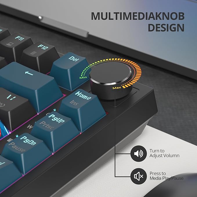 75% Mechanical Gaming Keyboard Hot Swappable RGB Backlit Custom With Knob Gasket Mount USB Wired 82 Keys Black Blue Linear Red Switch (82 Black Blue)
