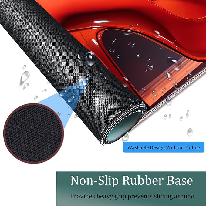 Large Game Mouse Pad + Wrist Support Pad + Coffee Coaster Desk Pad with Sewn Edges Anti-Slip Set pad Suitable for Office Work and Home - Red High Heels