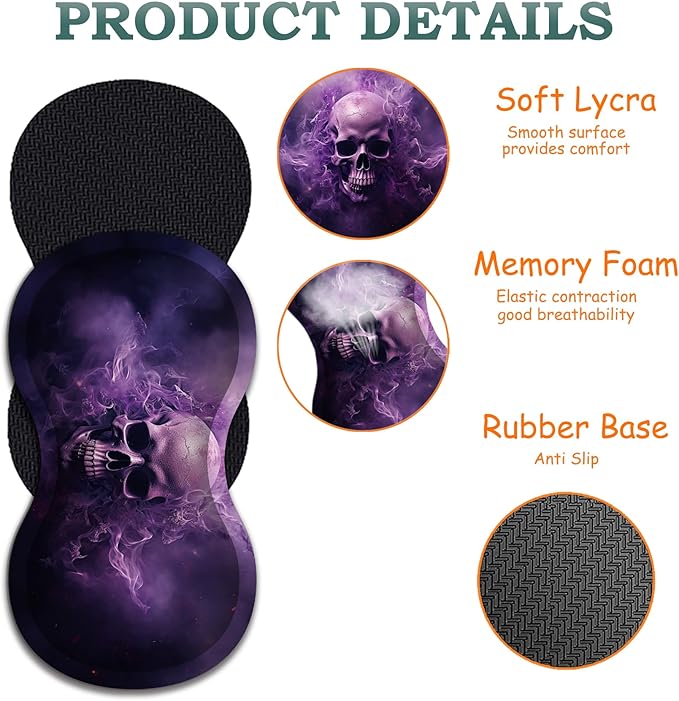 Mouse Pad Set Large Gaming Mouse Pad (31.5X 11.8 inches)+ Wrist Rest Pad + Coaster Ergonomic Wrist pad Home Office Desk Accessories Decor Supplies Smoke Skull